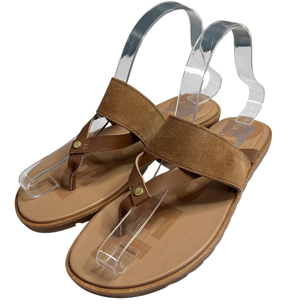 Sorel Ella II Sandal Womens 6.5 Velvet Tan Leather Suede Flat Thong LL6037-242